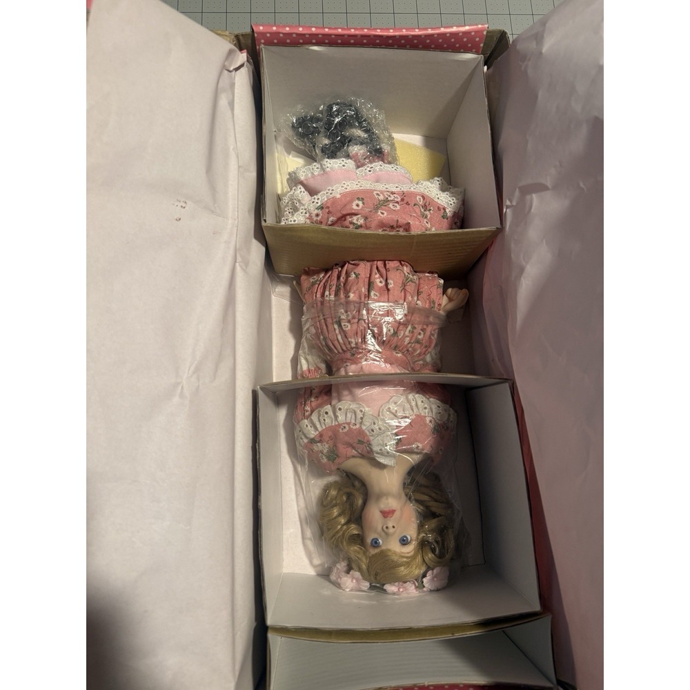Paradise Galleries Treasury Collection Porcelain Doll Blonde Curly Hair Blue Ey…